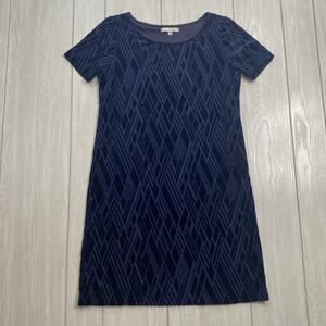 Fleur & Stone Blue Velvet Geometric Short Sleeve Mini Shift Dress Size 4